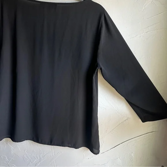 Ann Taylor LOFT Black Sheer‎ Flowy Blouse Sz M Minimalist Elevated Basic Goth - Picture 3 of 9